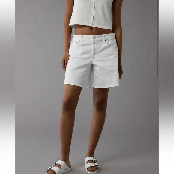American Eagle 8” Dreamy Drape Stretch Low-Rise Baggy Jort, white, size 8 - Picture 1 of 9